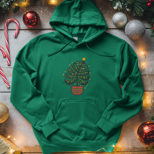 Monstera Christmas Tree Midweight Hooded Sweatshirt