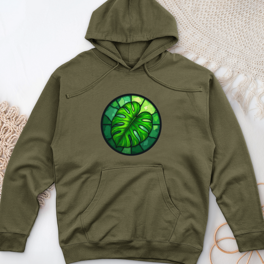 Stained Glass Monstera Leaf Midweight Hooded Sweatshirt