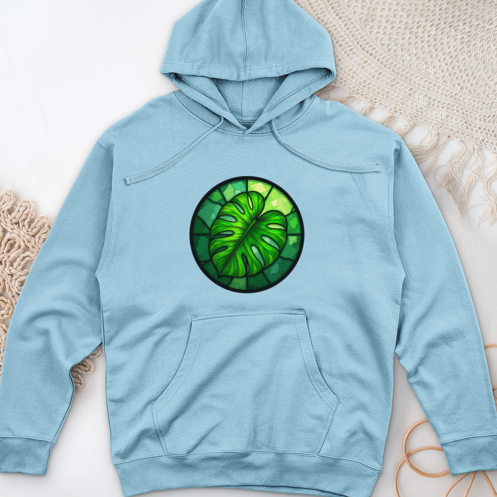 Stained Glass Monstera Leaf Midweight Hooded Sweatshirt