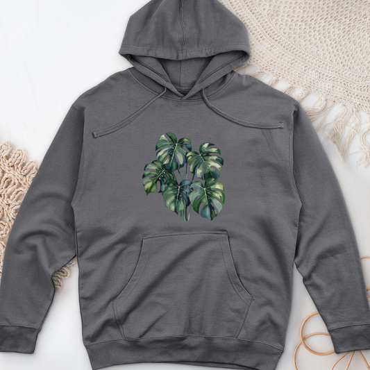 Watercolor Tropical Monstera Plant Midweight Hooded Sweatshirt